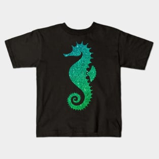 Green Ombre Faux Glitter Seahorse Kids T-Shirt